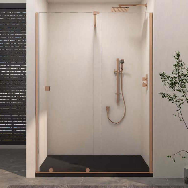 Royal Bathrooms Luton Recessed Sliding Shower Screen with Black Slate Effect Stone Shower Tray, Brushed Bronze, W: 170 cm, D: 90 cm, H: 195 cm