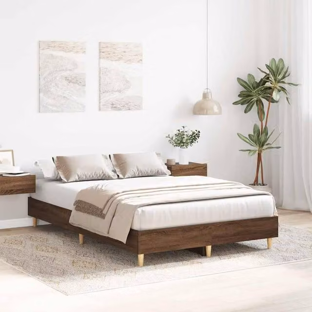 Berkfield Home Small Double Wood Bed Frame in Brown Oak, W/D/H: 120 x 190 cm – 1