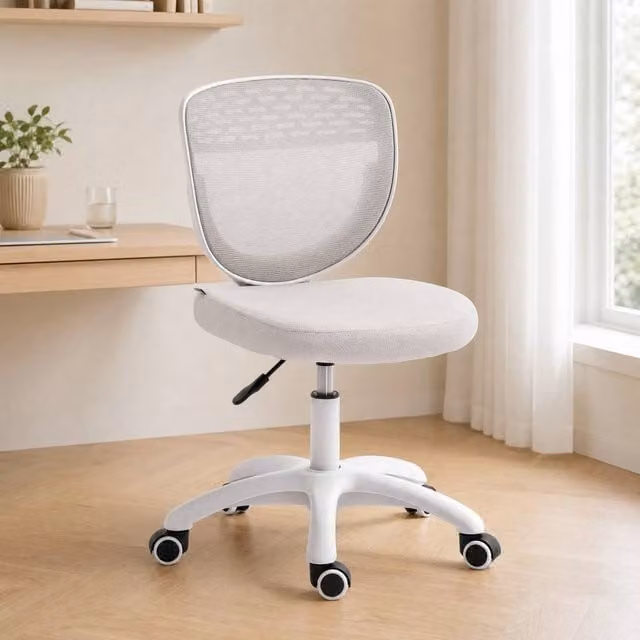 STILVORA Grey Fabric Armless Swivel Task Chair for Home Office and Bedroom, W/D/H: 43 x 44 x 120 cm – 1