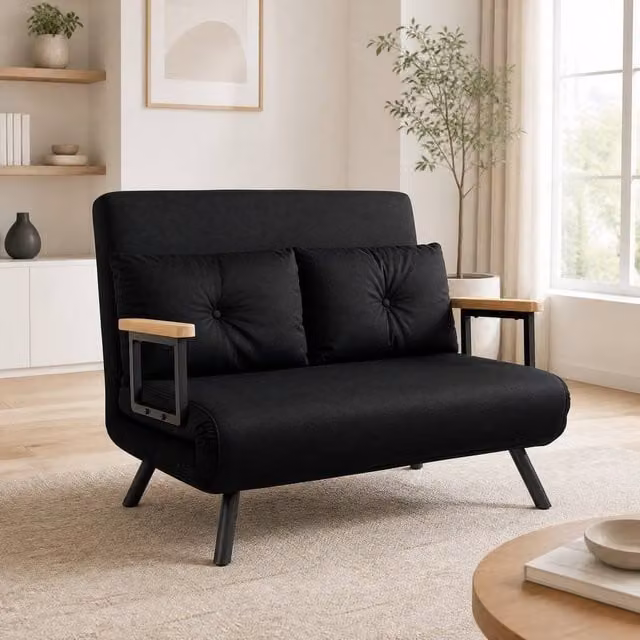 STILVORA Double Click-Clack Sofa Bed in Black Velvet with Adjustable Headrest and Scatter Cushions, 140 x 200 cm – 1