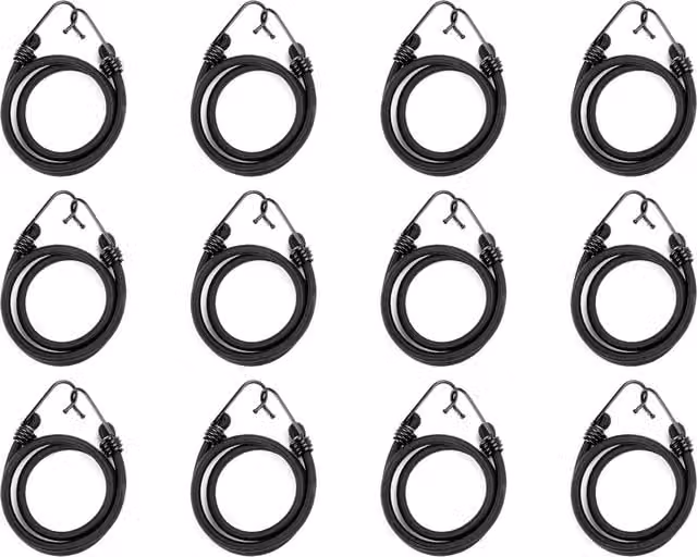 Sola 12 Pack Heavy Duty Black Bungee Cords with Steel Hooks, 85cm Length
