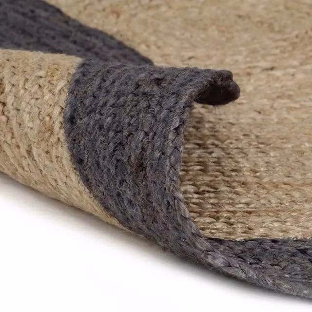 Berkfield Home Handmade Braided Jute Round Rug with Dark Grey Border, Beige, Diameter: 100 cm