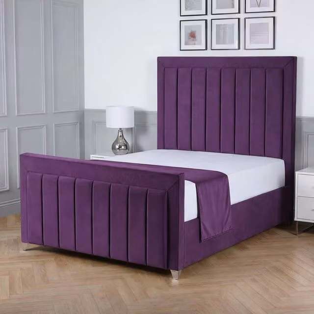 Living Comfort Bedz Elara King Size Upholstered Velvet Gas Lift Storage Bed in Purple, W/D/H: 180 x 200 cm