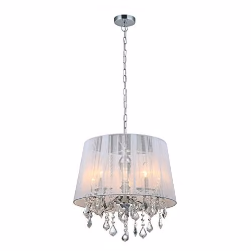 Netlighting Hanging Pendant Light in Chrome and White with 5 Fabric Shades and E14 Bulbs