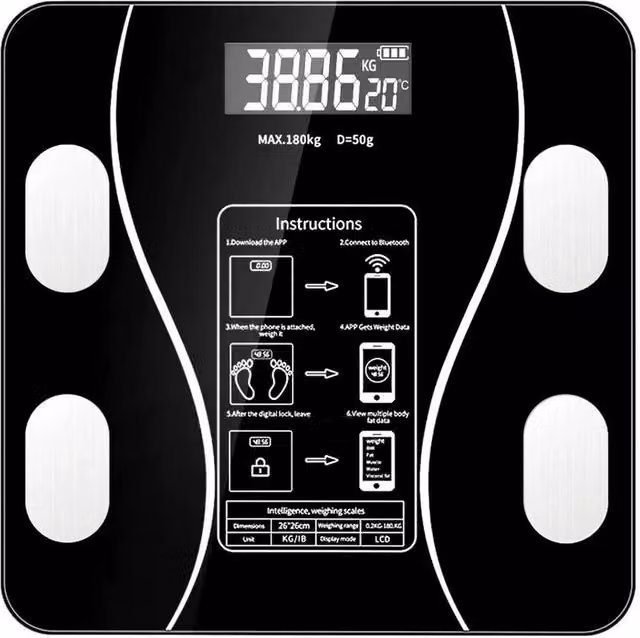VOGREX Digital Smart Bathroom Scales in Black with App Control and Body Composition Analysis – 1