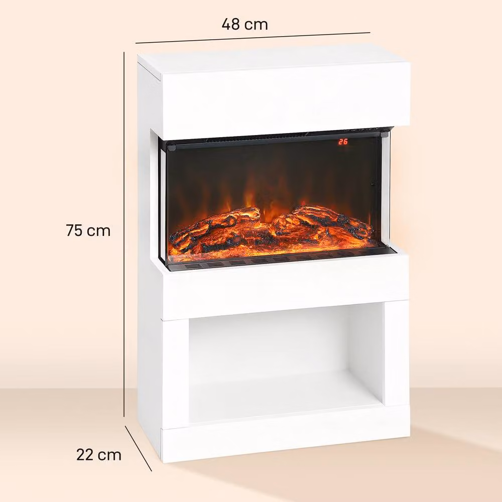 HOMCOM White Electric Fire and Mantel with Remote and Timer, 2000W – 3