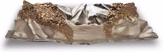 Elm Home And Garden Large Textured Aluminium Decorative Bowl Ornament in Silver and Bronze – 1
