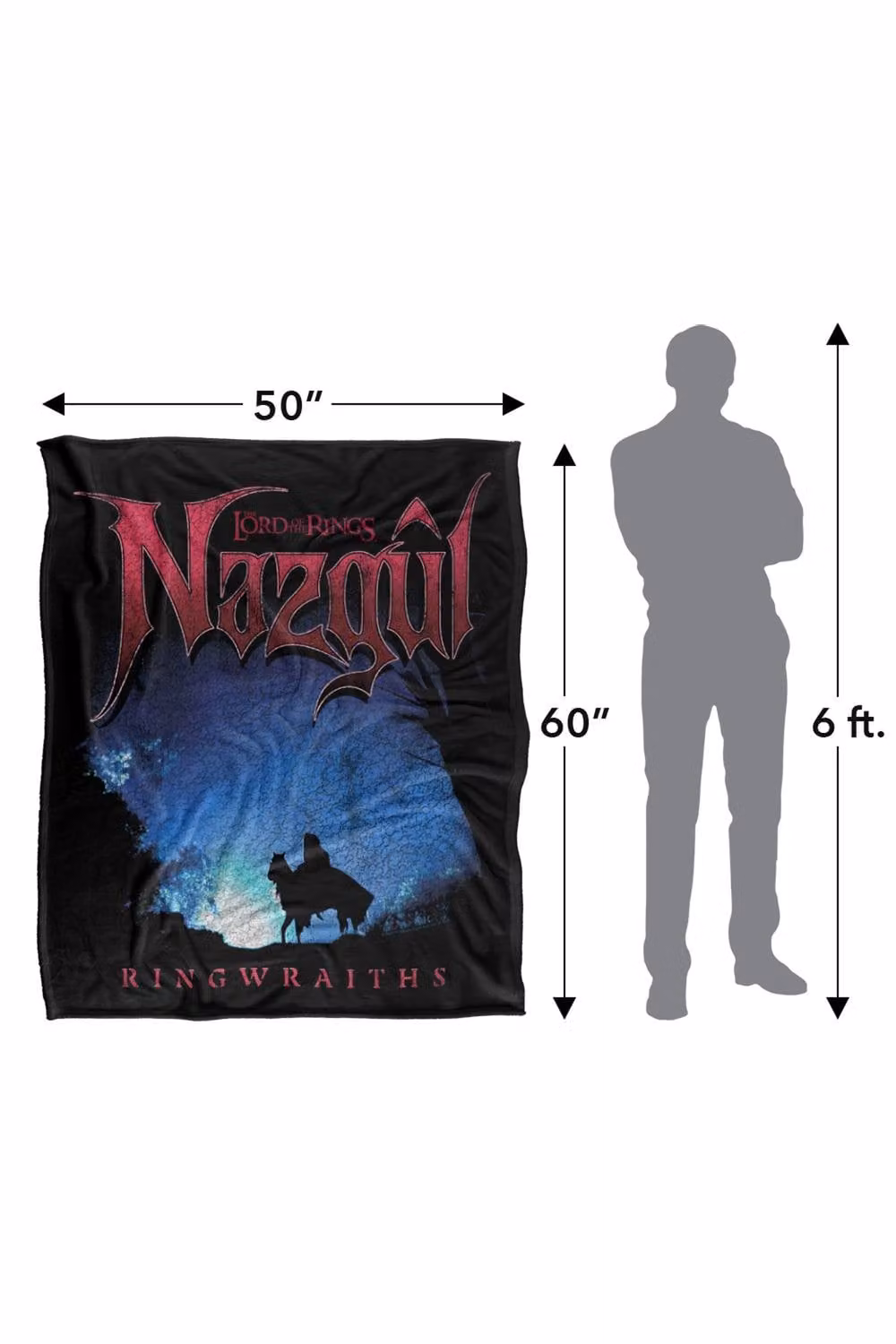Warner Bros. Lord of the Rings Nazgul Ringwraith Silhouette Super Soft Fleece Throw Blanket, W/D/H: 91 x 147 cm, Black and Multicolour – 8