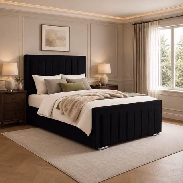 Desire Deco Lucia Upholstered Plush Velvet Panel Bed Frame, Black, 180 x 200 cm