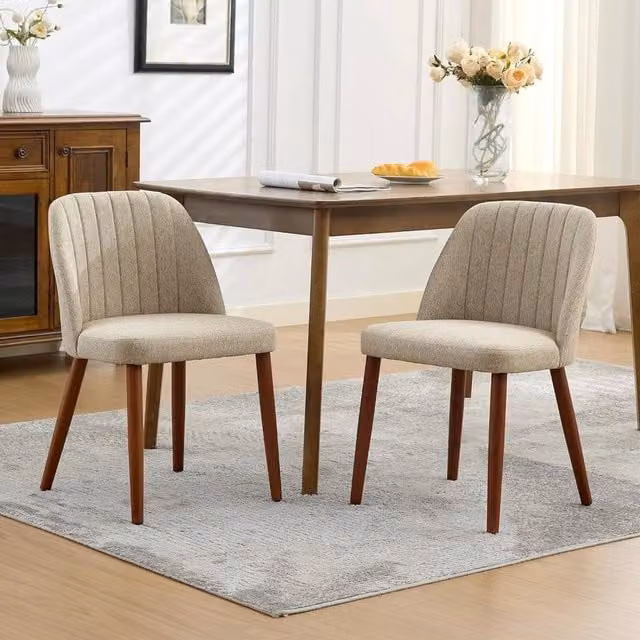 VOGREX Modern Linen Fabric Upholstered Dining Chairs in Beige – 1