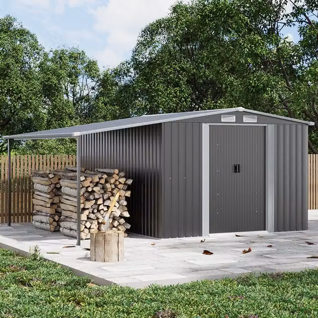 Breeins Durable Metal Outdoor Storage Lean-to Shed in Dark Grey
