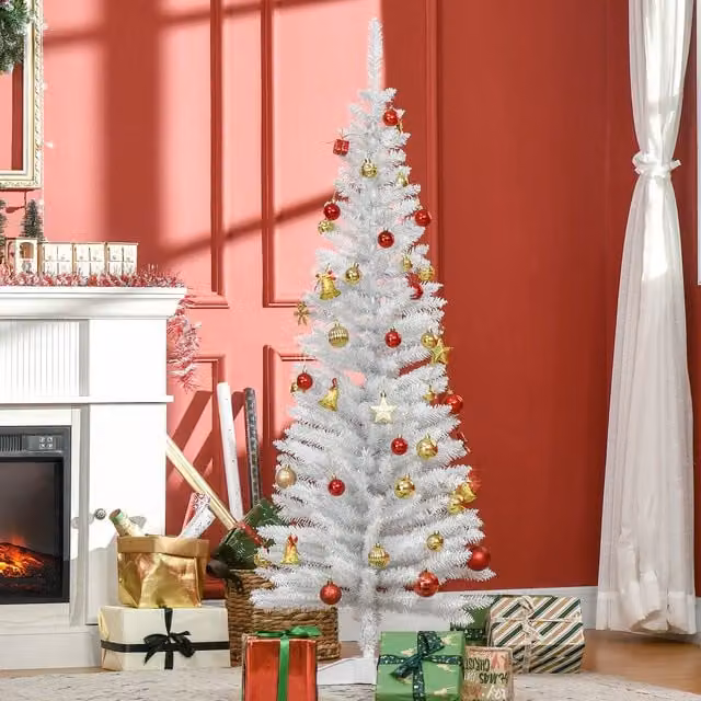 HOMCOM 5ft White Slim Pencil Artificial Christmas Tree with Stand – 1