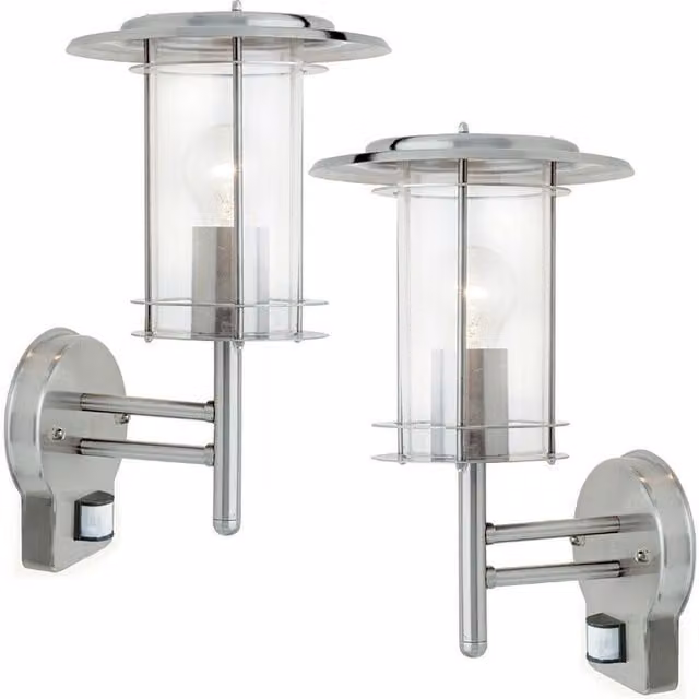 Loops 2 Pack Stainless Steel Outdoor Wall Lanterns with Motion Sensor and Timer in Silver
