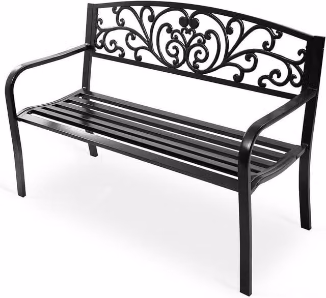 Costway 2-Seater Classic Garden Loveseat Chair with Armrests in Black Metal