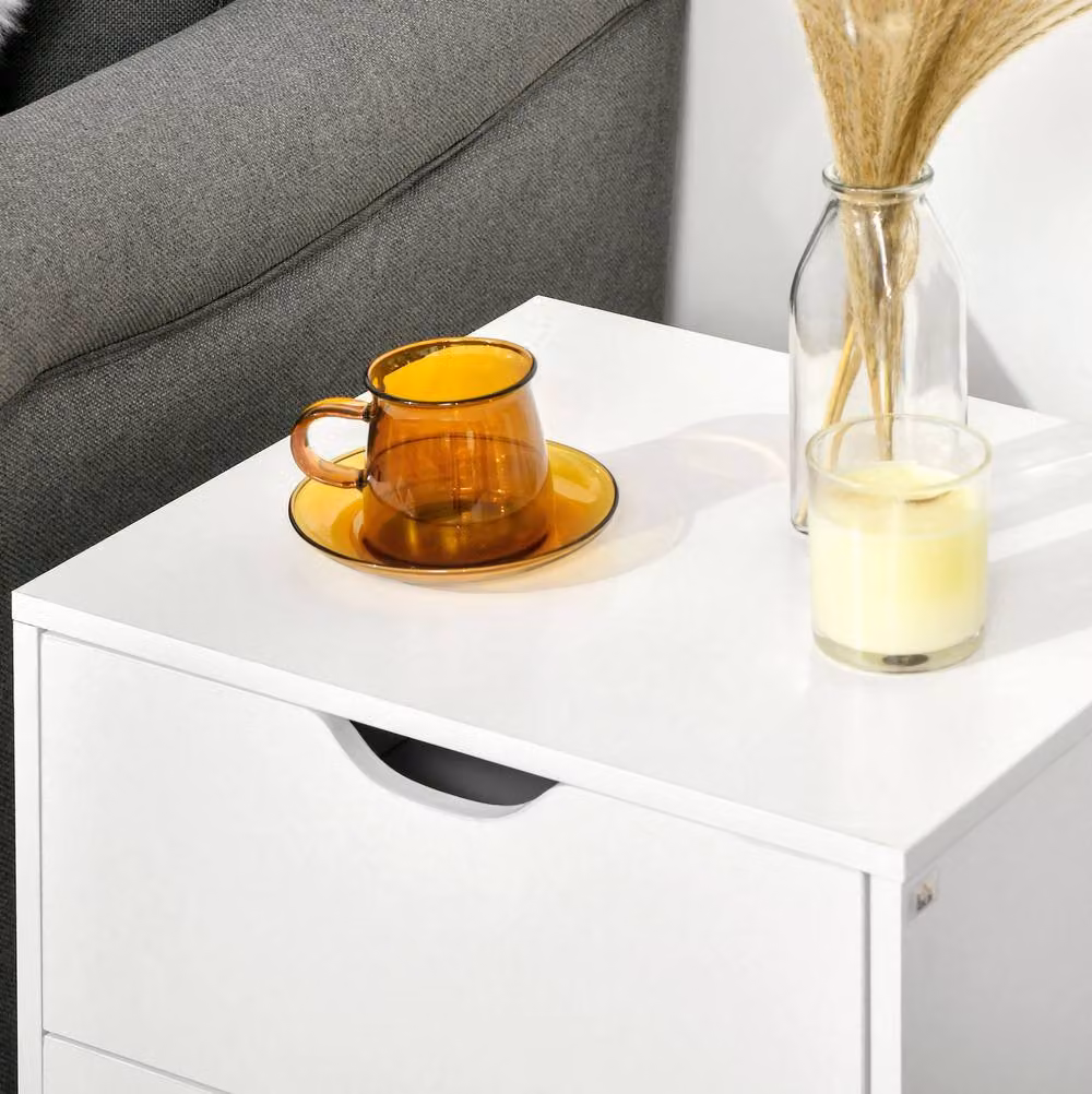 STILVORA White Bedside Table with 2 Drawers and Wooden Legs – 4