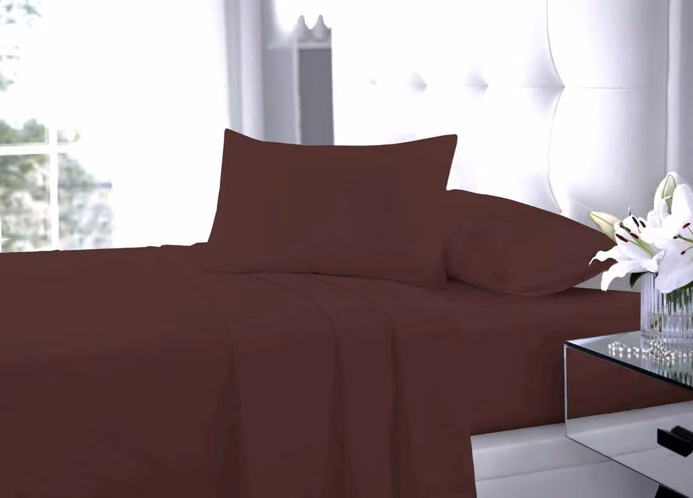 Homes-Linen Plain Dyed Polycotton Blend Easy Care Flat Sheet in Brown, Size: King (180 x 200 cm) – 2