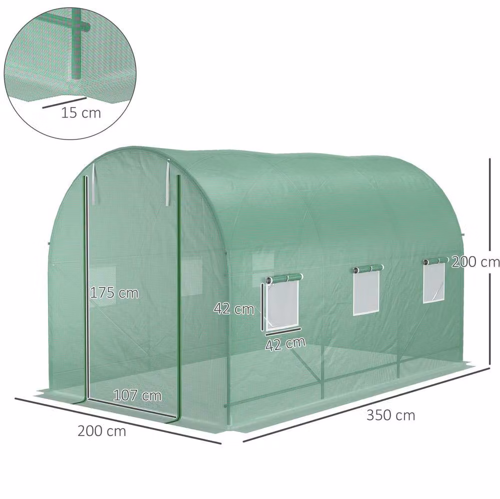STILVORA Green Walk-In Polytunnel Greenhouse with Roll-Up Door and Windows, W/D/H: 200 x 200 x 200 cm – 2