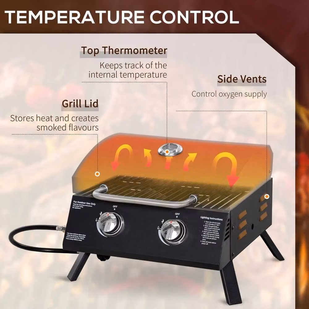 KORVIXA 2 Burner Folding Tabletop Gas BBQ Grill in Black, W/D/H: 55 x 41 x 31 cm – 3