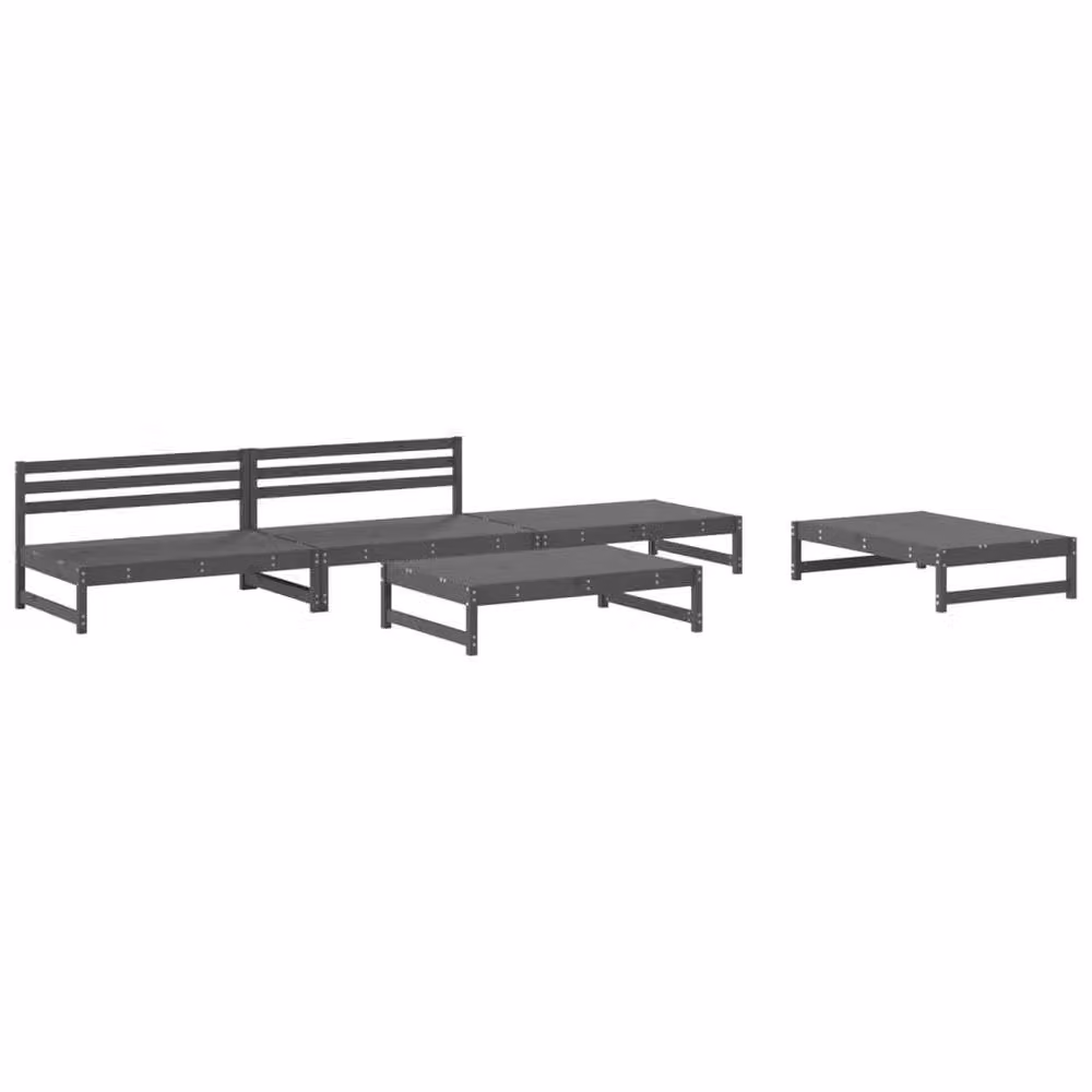 Berkfield Home Beautiful 5 Piece Grey Solid Wood Pine Garden Lounge Set – 3