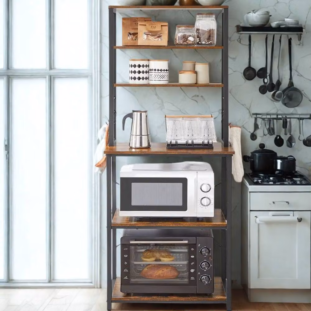 Pirlo Plush Industrial 6 Tier Wide Kitchen Storage Rack with Adjustable Shelves, Brown, W/D/H: 167 x 40 x 40 cm – 2
