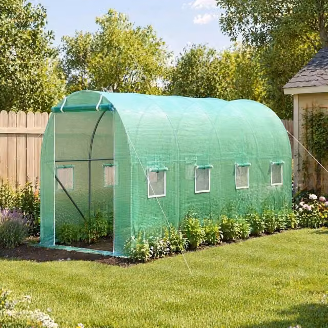 STILVORA Walk-In Greenhouse with Green Steel Frame, W: 400 cm, D: 200 cm, H: 197 cm – 1