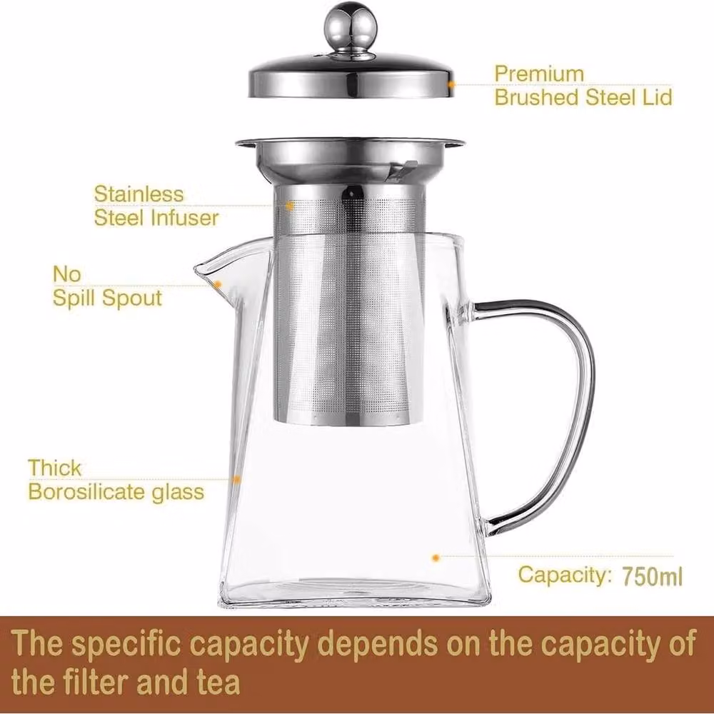 PAWNORA Heat Resistant Clear Glass Teapot with Stainless Steel Infuser – 3