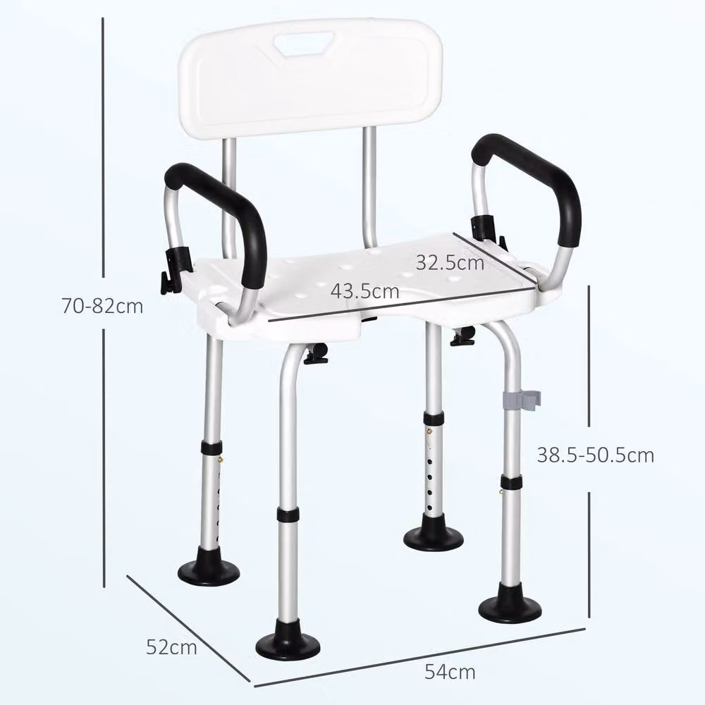 STILVORA Adjustable Shower Chair with Back and Padded Arms in White – 2
