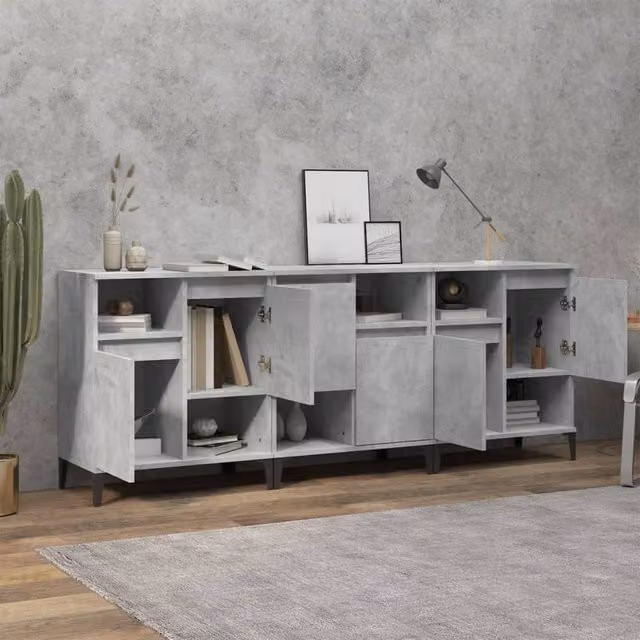 Berkfield Home Set of 3 Modern Sideboards in Concrete Grey, W/D/H: 60 x 35 x 70 cm – 1