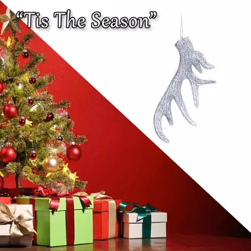 VFM e-Store Silver Hanging Stag Antler Christmas Tree Ornament, H 17 x W 7 x D 2 cm – 6