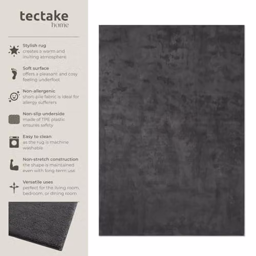 tectake Fluffy Rug in Anthracite Grey, Allergy-Friendly and Washable Short-Pile Polyester Carpet, W/D: 200 x 290 cm – 3