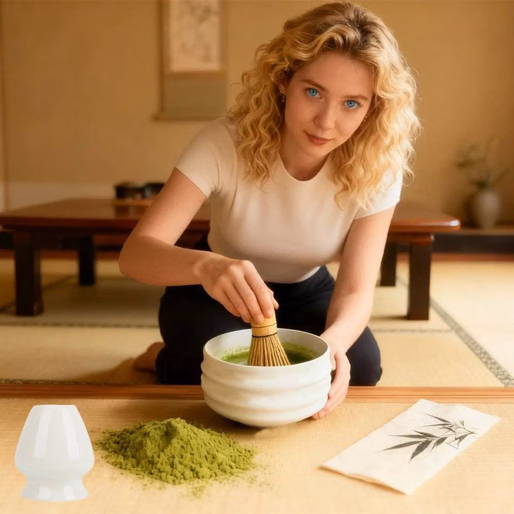 EONLION Matcha Making Tool Set with White Bamboo Tea Whisk – 3