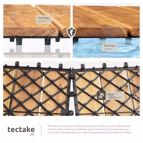 tectake 40-Piece Brown Wooden Decking Tile Set with Click System, 31 x 31 cm per Tile – 5