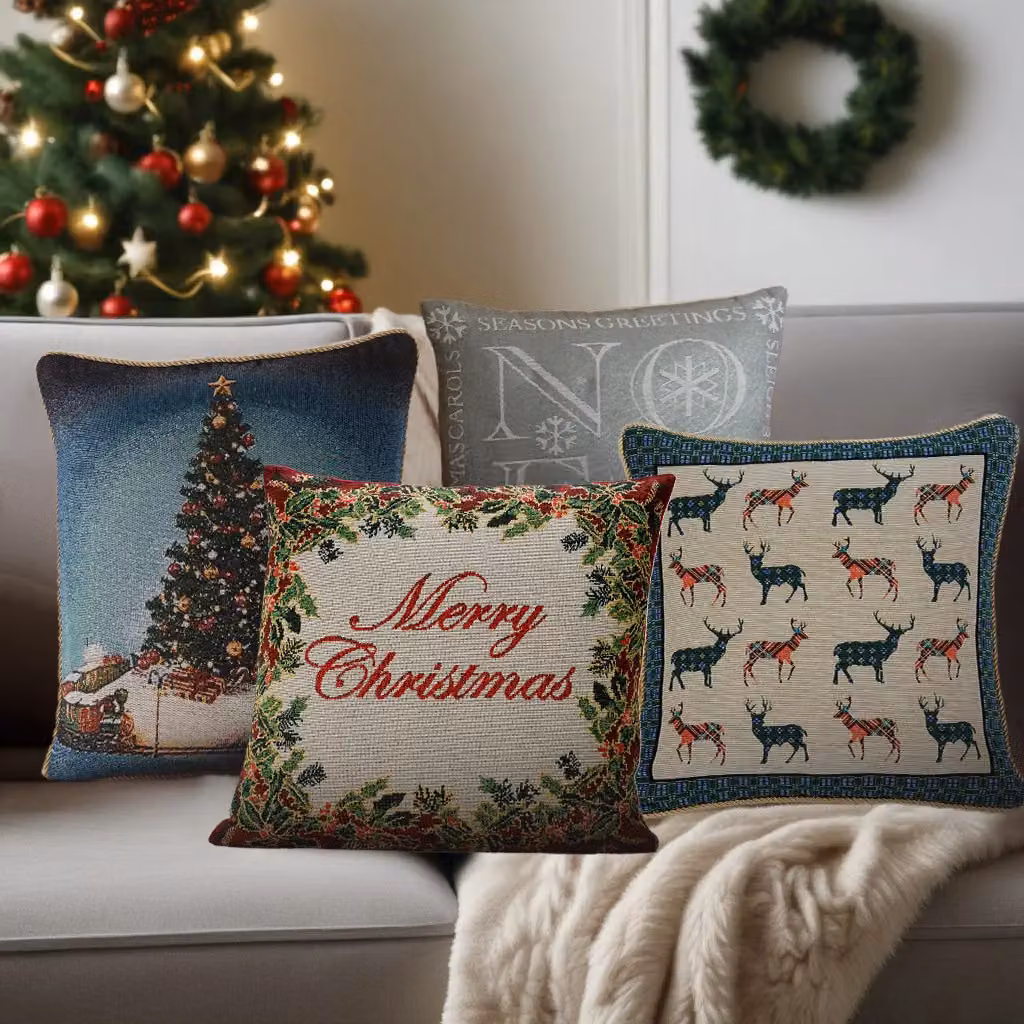 Luxury Living Green Christmas Stags Velvet Decorative Cushion Cover, W/D/H: 45 x 45 x 45 cm – 3