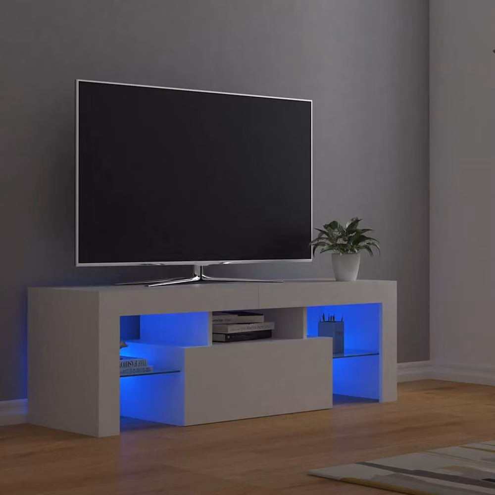 Berkfield Home Modern TV Cabinet with LED Lights in White, W/D/H: 120 x 35 x 40 cm – 2