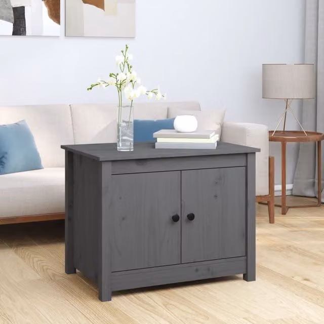 Berkfield Home Grey Rustic Solid Pine Coffee Table W: 71 cm, D: 49 cm, H: 55 cm – 1