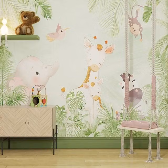 Superfresco Easy Circle of Life Green Animal Print Childrens Wall Mural W: 300 cm, H: 280 cm