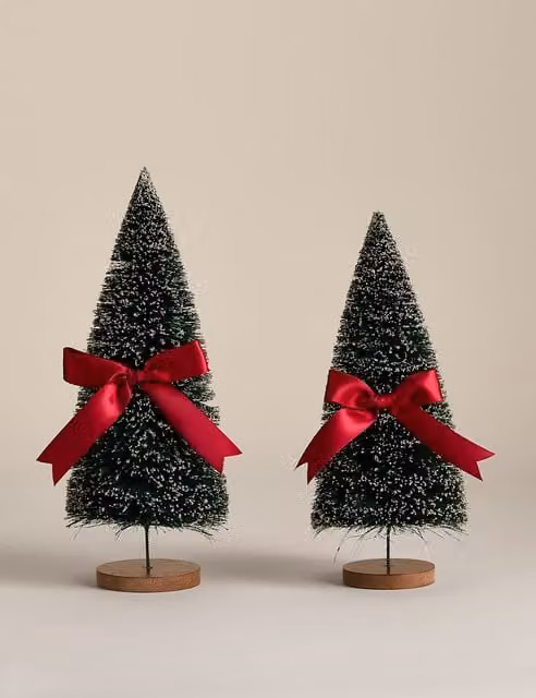 M&S 2 Pack Green Bow Christmas Tabletop Trees