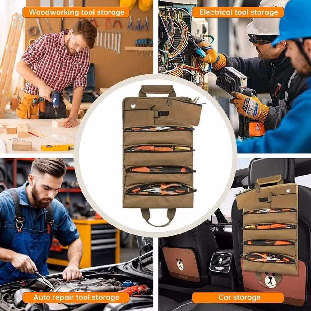 FLAVORA Brown Oxford Cloth Roll Up Wrench Tool Storage Pouch, W: 52 cm, H: 52 cm – 4