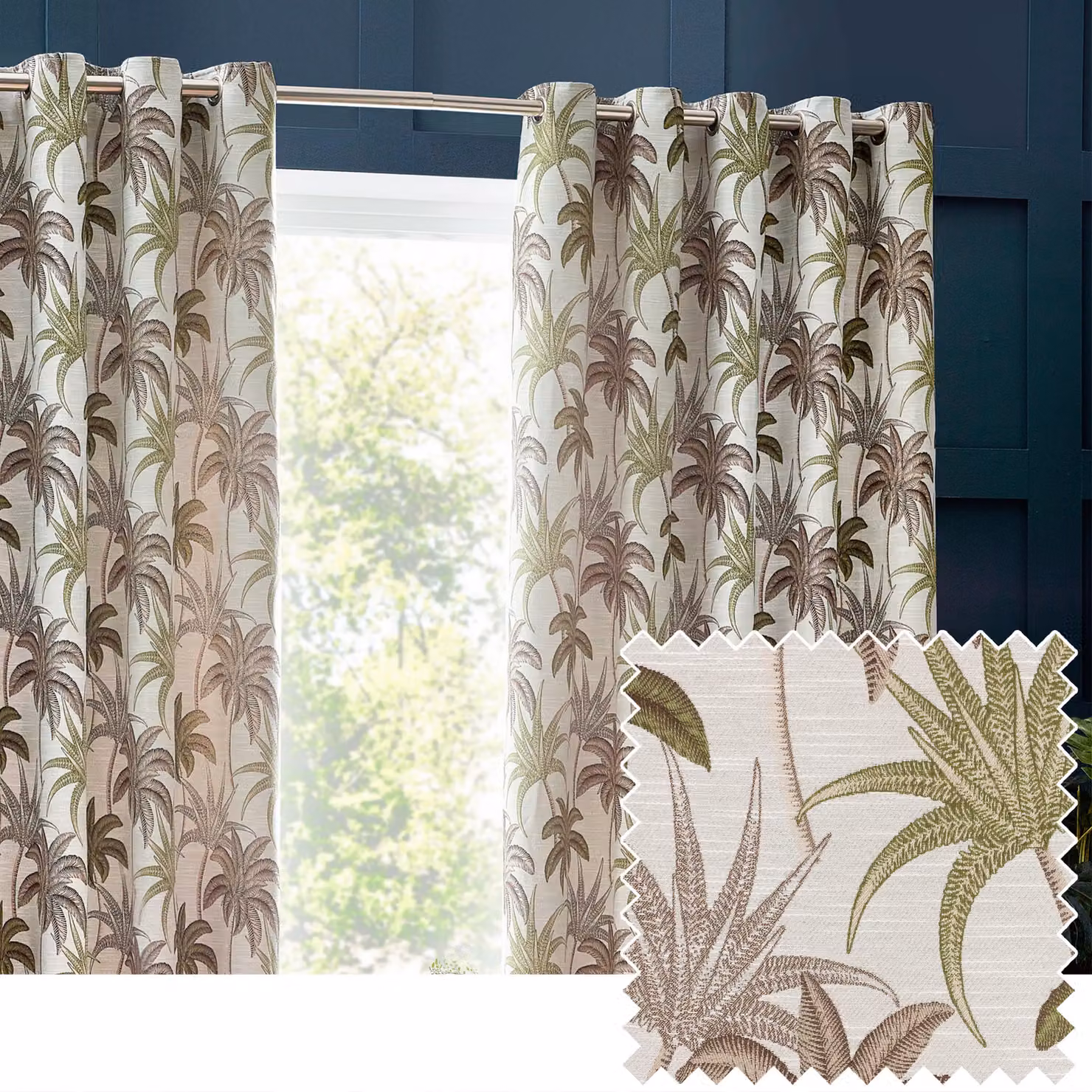 Terrys Wylder Tropics Galapagos Jacquard Eyelet Curtains in Green, Width: 168 cm, Drop: 183 cm – 5