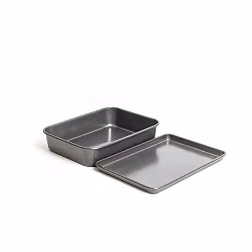MasterClass Non-Stick Carbon Steel Roasting Pan and Baking Sheet Set, Grey, W/D/H: 34 x 26 x 7 cm and 35 x 25 x 2 cm – 2