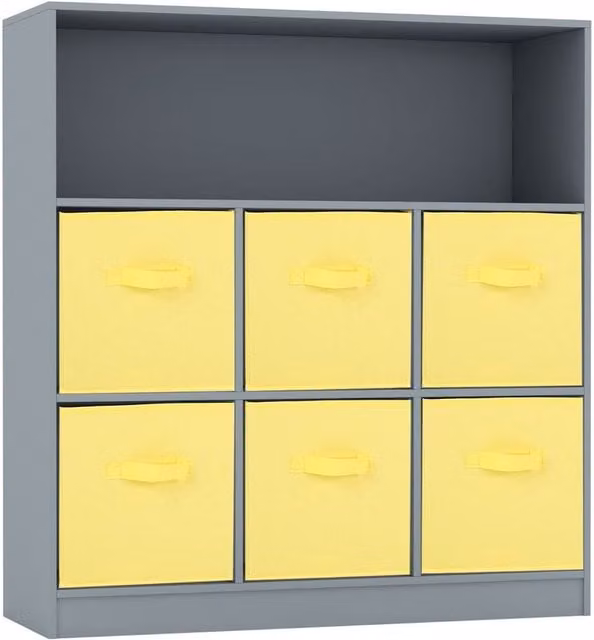 URBNLIVING Modern 7 Cube Wooden Bookcase Storage Unit in Grey and Yellow