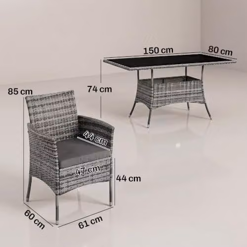 Outsunny 7-Piece Grey Rattan Garden Furniture Dining Set for 6 Adults – 4
