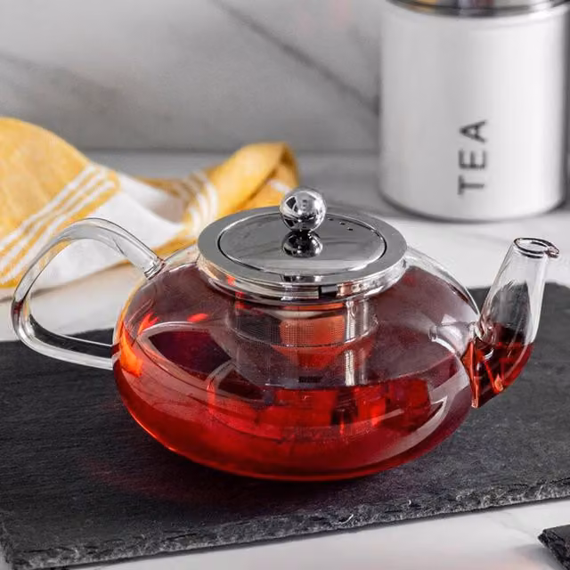 Argon Tableware Transparent Glass Teapot with Stainless Steel Infuser, 800ml