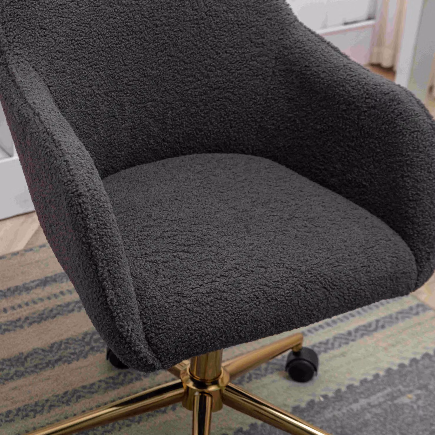 Aosom UK Dark Grey Velvet Swivel Executive Office Chair with Gold Legs and Armrests, W/D/H: 58 x 58 x 86 cm – 3