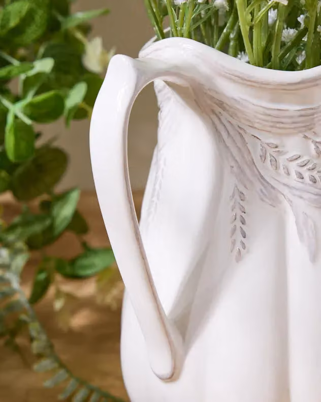 Dibor Traditional White Ceramic Flower Jug Pitcher for Tabletop Decor – 2