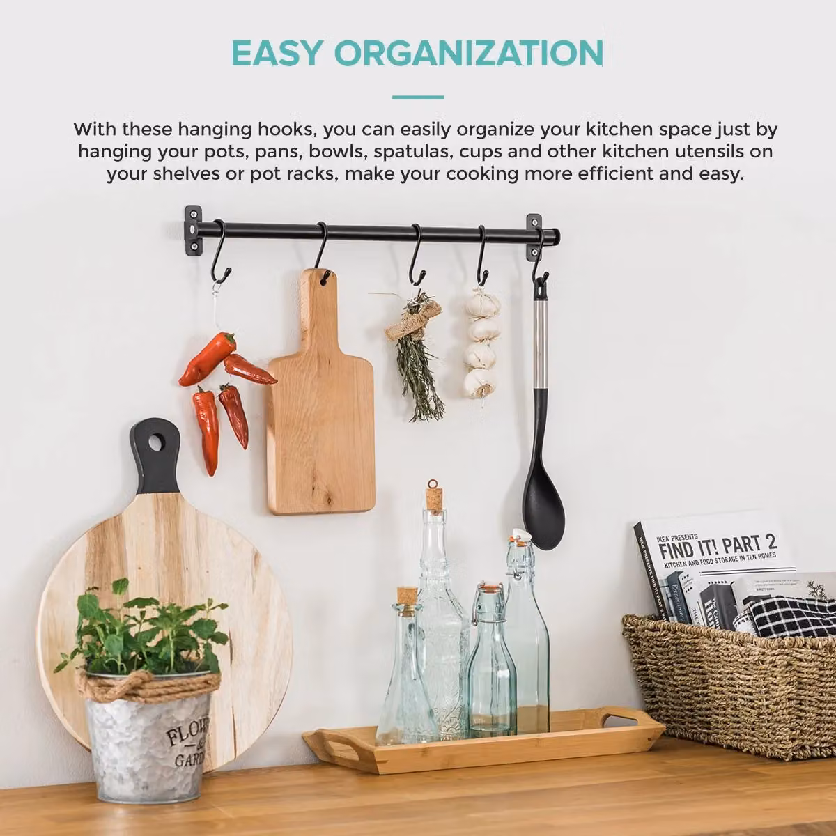 LIVIVO 5-Piece Metal Hanging Storage S Hooks in Black and Grey – 2