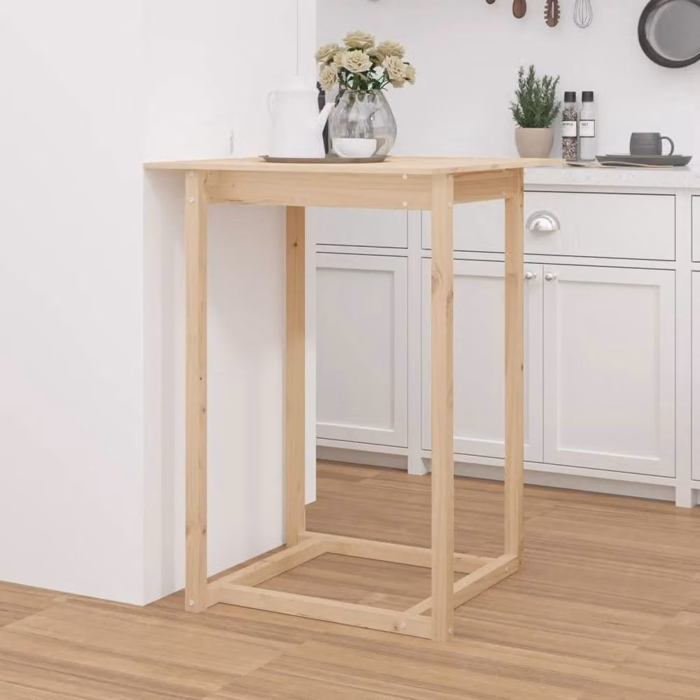 Berkfield Rustic Square Pine Wood Bar Table in Beige, W/D/H: 80 x 80 x 110 cm – 2