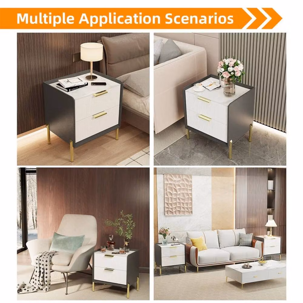 ERGOVEXA Modern 2 Drawer Bedside Nightstand and Sofa Side Cabinet with Soft Close Drawers and Reinforced Legs in Grey, White, Gold or Multicolour – 4