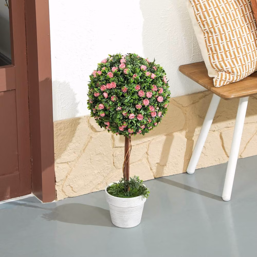 STILVORA Set of 2 Pink Artificial Rose Topiary Plants in Round Pots, Height: 60 cm – 8
