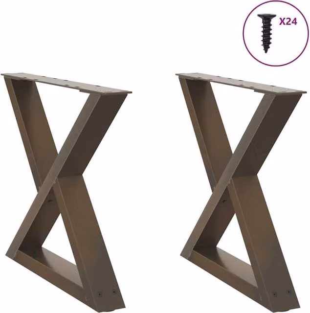 Berkfield Home Steel Coffee Table Legs, 2 Pieces, Brown, H: 60 cm, W: 42-43.3 cm